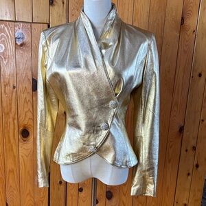 Lillie Rubin Gold Leather Blazer with Crystal Buttons